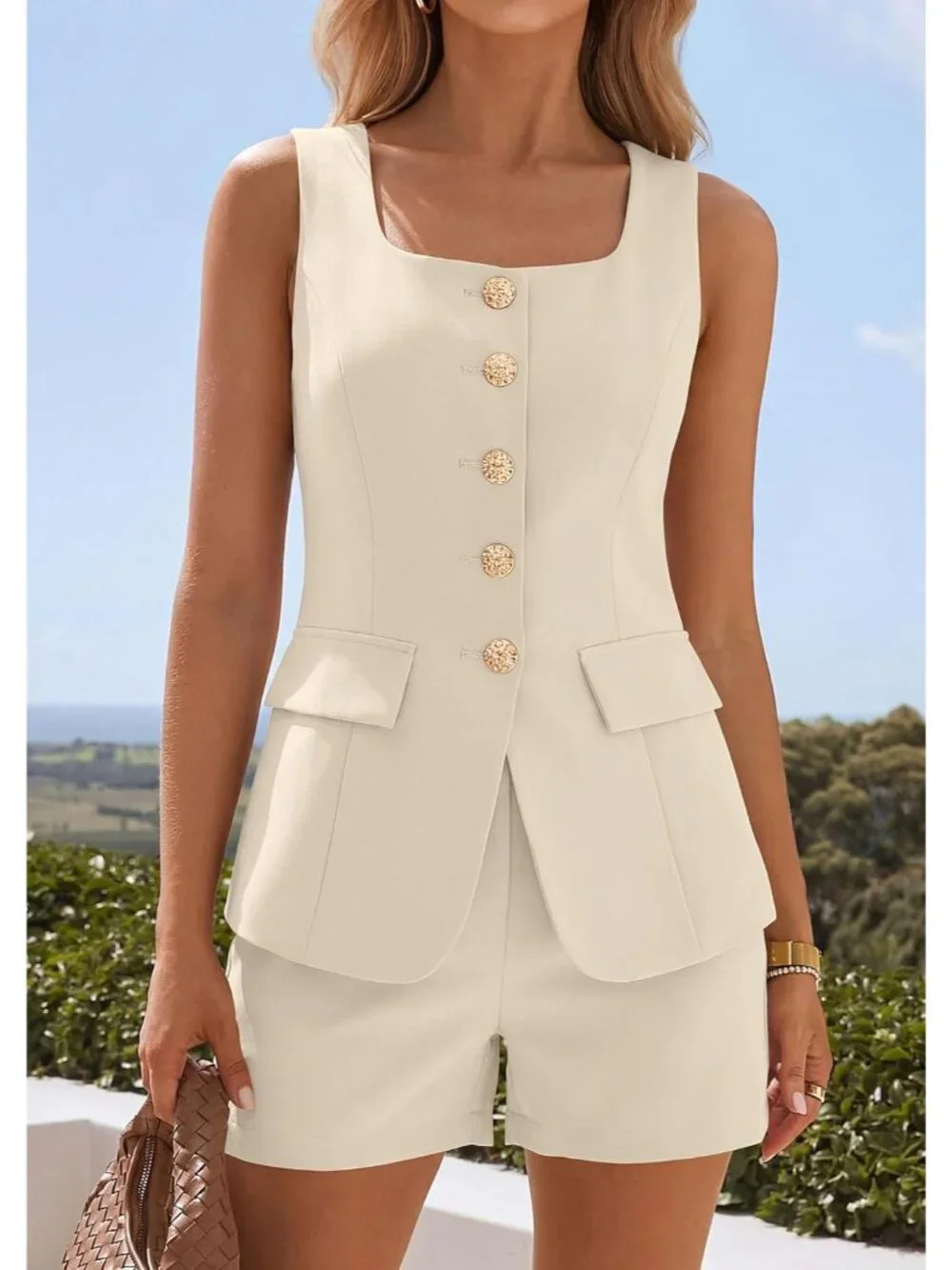 Womens 2 Piece Matching Sets 2026 Fashion Suit Vest Tops Shorts Set Spring Busin